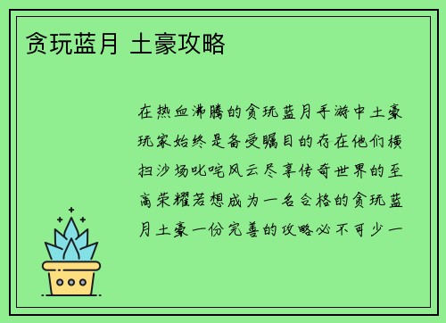 贪玩蓝月 土豪攻略